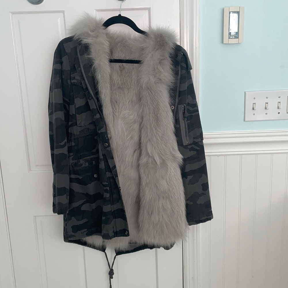 Authentic Fur Lined Grey Camo Coat